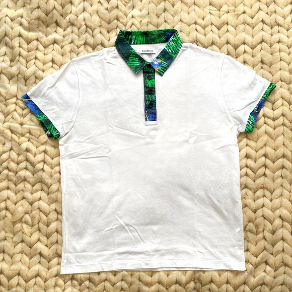 White Bikkembergs polo shirt with contrasting collar and sleeve hems - Picture 1 of 5